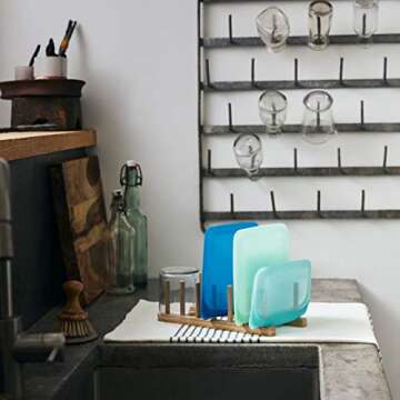 Stasher Re-Usable Food-Grade Platinum Silicone Sandwich and Snack Bag for Eating from/Cooking, Freezing and Storing in/Protecting Electronic Devices/Organising/Travelling, Set of 2, Blueberry