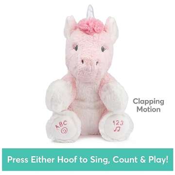 GUND Baby Alora The Unicorn Animated Plush, Singing Stuffed Animal Sensory Toy, Sings ABC Song and 123 Counting Song, Pink, 11”