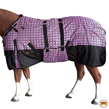 HILASON Pink Black Plaid 1200D Winter Horse Blanket