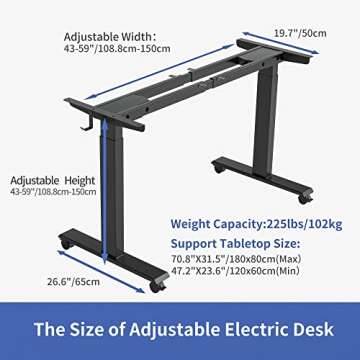 FEZIBO Dual Motor Height Adjustable Standing Desk Frame, Adjustable Desk Legs for 43 Inches to 59 Inches Desk Tops, Home Office Sit Stand Desk Base, Black (Frame Only)