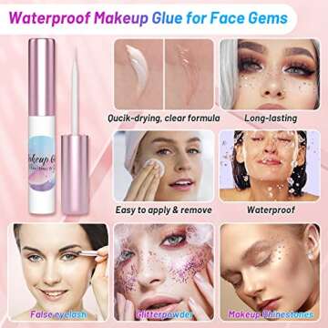 Face Makeup Glue Gum Spirit Adhesive with 3600Pcs Face Gems Eyes Jewels for Cosplay Costume, Cosmetic Glue Face Glue for Body Rhinestone Eye Glitter Fake Hair Wig Mustache Halloween SFX Makeup