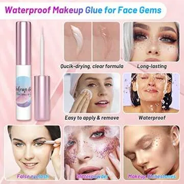 Face Makeup Glue Gum Spirit Adhesive with 3600Pcs Face Gems Eyes Jewels for Cosplay Costume, Cosmetic Glue Face Glue for Body Rhinestone Eye Glitter Fake Hair Wig Mustache Halloween SFX Makeup
