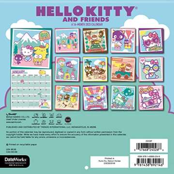 Hello Kitty Calendar 2023 - Deluxe 2023 Hello Kitty Mini Calendar Bundle with Over 100 Calendar Stickers (Kitty White Gifts, Office Supplies)