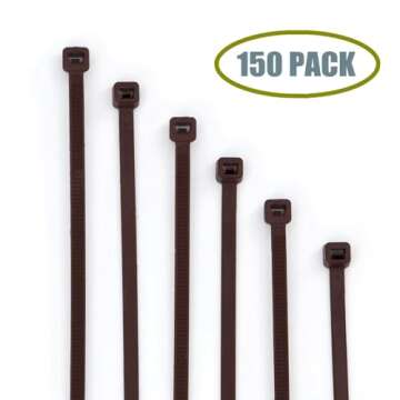 HAODE FASHION Wide 10 Inch Strong Wood Brown Zip Ties 150 Pack, Standard Durable Cable Ties Wood Col...