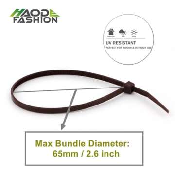 HAODE FASHION Wide 10 Inch Strong Wood Brown Zip Ties 150 Pack, Standard Durable Cable Ties Wood Color-Outdoor, Garden Ties, Office and Kitchen Use