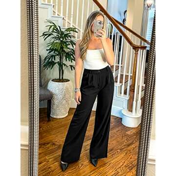 GRAPENT High Waisted Flare Flowy Wide Leg Work Pants for Women - Black, Size X-Large