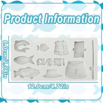 IKOJING Grey Fishing Tool Silicone Mold, Small Fish Fondant Molds, for Kitchen Baking Cake Decoration, Chocolate, Candy, Mousse, Salty Dough, Butter, Sugar Process, UV Resin, Polymer Clay