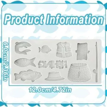 IKOJING Grey Fishing Tool Silicone Mold, Small Fish Fondant Molds, for Kitchen Baking Cake Decoration, Chocolate, Candy, Mousse, Salty Dough, Butter, Sugar Process, UV Resin, Polymer Clay