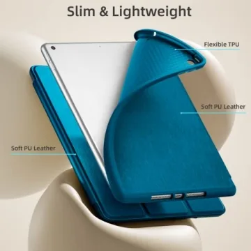 Akkerds Case Compatible with iPad 10.2 Inch 2021/2020/2019, for iPad 9th/8th/7th Generation Case with Pencil Holder, Protective Case with Soft TPU Back, Auto Sleep/Wake Cover, PeacockBlue
