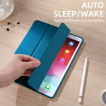 Akkerds Case Compatible with iPad 10.2 Inch 2021/2020/2019, for iPad 9th/8th/7th Generation Case with Pencil Holder, Protective Case with Soft TPU Back, Auto Sleep/Wake Cover, PeacockBlue