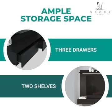 Bliss Modern Wall Mounted Entertainment Center, Floating TV Natural Wall Panel for 70 inch TVs, Tv Frames for Wall Mounted tv with LED Strip, Pull-Out Drawers and Overhead Shelf – Black, Pine Wood