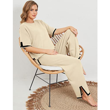 Faleave Women's Knit Sweater Lounge Set Apricot