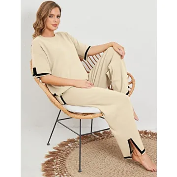 Faleave Women's Knit Sweater Lounge Set Apricot