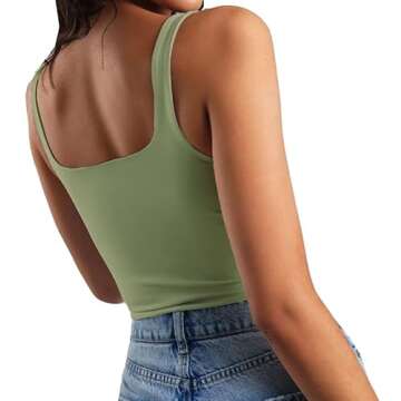 Artfish Women's Sleeveless Strappy Seamless Crop Tank Tops Square Neck Workout Fitness Basic Cropped Camis Olive Green, S