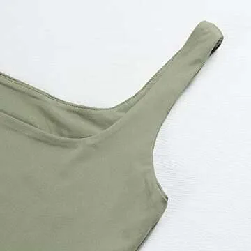 Artfish Women's Sleeveless Strappy Seamless Crop Tank Tops Square Neck Workout Fitness Basic Cropped Camis Olive Green, S