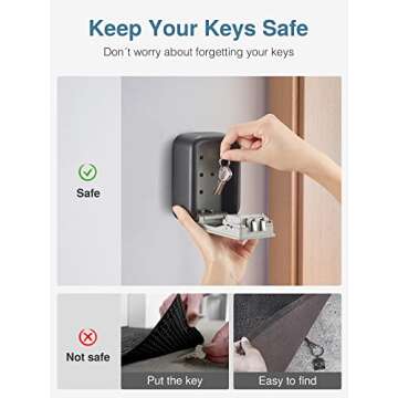 Puroma Security Key Lock Box, 4-Digit Combination Waterproof Lock Box Key Storage Lockbox Wall Mount 5 Key Large Capacity for House Key, Special Car Key, ID Card (Black & Gray)