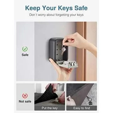 Puroma Security Key Lock Box, 4-Digit Combination Waterproof Lock Box Key Storage Lockbox Wall Mount 5 Key Large Capacity for House Key, Special Car Key, ID Card (Black & Gray)