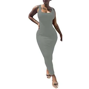 PINSV Women's Sexy Bodycon Tank Dress in Dark Grey XL