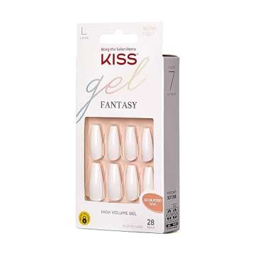 KISS Gel Fantasy Press On Nails - Quick Application, Long Lasting, True Color White - 28 Piece Set