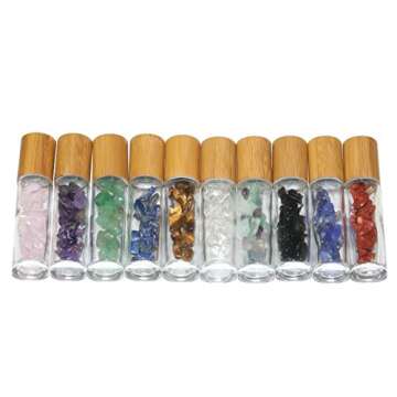Wresty 10ml Roll On Bottle with Gemstone Tops and Bamboo Lids