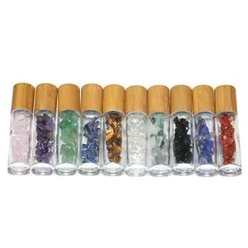 Wresty 10ml Roll On Bottle with Gemstone Tops and Bamboo Lids
