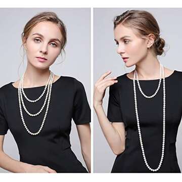 Aisansty,Long Pearl Necklace for Women Layered Cream White Faux Pearl Beads Strand Necklace Costume Jewelry,Diameter Pearl 8MM,69"