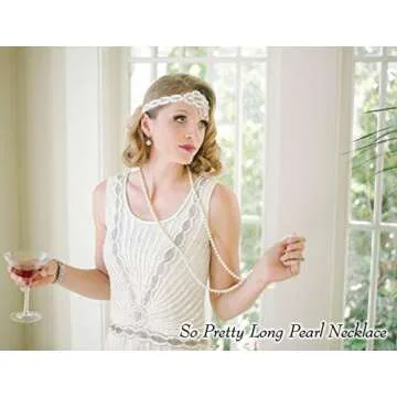 Aisansty,Long Pearl Necklace for Women Layered Cream White Faux Pearl Beads Strand Necklace Costume Jewelry,Diameter Pearl 8MM,69"