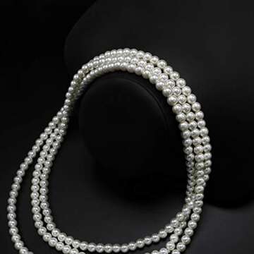 Aisansty,Long Pearl Necklace for Women Layered Cream White Faux Pearl Beads Strand Necklace Costume Jewelry,Diameter Pearl 8MM,69"