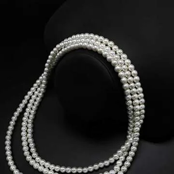 Aisansty,Long Pearl Necklace for Women Layered Cream White Faux Pearl Beads Strand Necklace Costume Jewelry,Diameter Pearl 8MM,69"