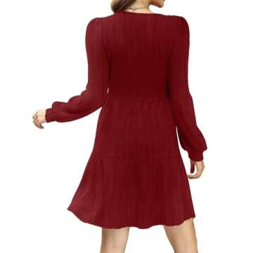 Cozy Red Womens Babydoll Winter Tunic Dress with Pockets