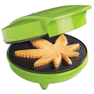 Marijuana Pot Leaf Waffle Maker- Make Your Own DIY Giant Weed Shaped Pancakes or 420 Edibles- Electric Non Stick Waffler Iron, Pan Cake Baker- Funny Novelty Gift or Dessert Treat for Cannabis Lovers