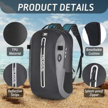 Trudave Waterproof Backpack, Waterproof Submersible Backpack, Floating TPU Coated Dry Bag with Airtight Zipper for Kayak, Fishing, Boating, Hiking (30L)