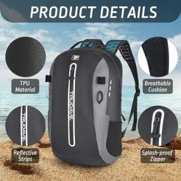 Trudave Waterproof Backpack, Waterproof Submersible Backpack, Floating TPU Coated Dry Bag with Airtight Zipper for Kayak, Fishing, Boating, Hiking (30L)