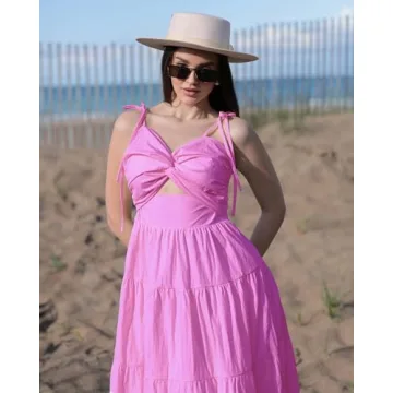 luvamia Womens Summer Dresses Long Midi Dress Sundresses for Women Cut Out Spaghetti Strap Dress Midi Dresses for Women Wedding Guest Womens Midi Dresses Aurora Pink Size X-Small Fits Size 0 Size 2