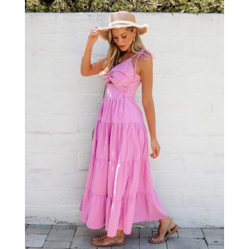 luvamia Womens Summer Dresses Long Midi Dress Sundresses for Women Cut Out Spaghetti Strap Dress Midi Dresses for Women Wedding Guest Womens Midi Dresses Aurora Pink Size X-Small Fits Size 0 Size 2