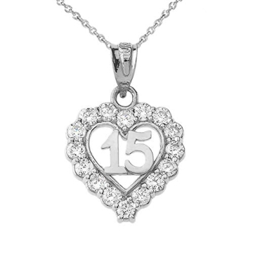 Claddagh Gold .925 Sterling Silver White Cubic Zirconia Sweet 15 A os Quinceanera Open Heart Pendant...