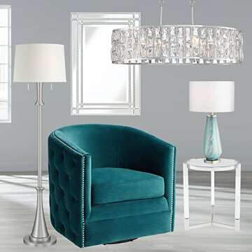 Noble Park Ravalli Rectangular Vanity Decorative Wall Mirror Modern Shiny Silver Leaf Mirrored Panels Frame Beveled Edges 23" Wide for Bathroom Bedroom Living Room Home Office Entryway