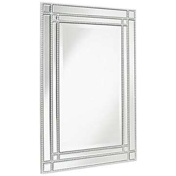 Noble Park Ravalli Rectangular Vanity Decorative Wall Mirror Modern Shiny Silver Leaf Mirrored Panels Frame Beveled Edges 23" Wide for Bathroom Bedroom Living Room Home Office Entryway