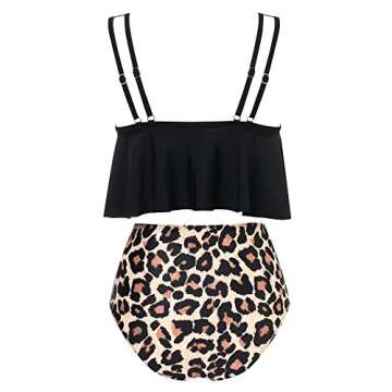 OMKAGI Women's Ruffle Bikini Swimsuit with High Waisted Bottom (Plus Size, Leopard)