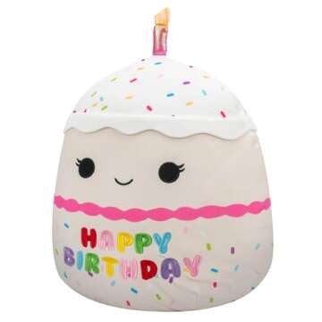 Squishmallows Original 14-Inch Lyla Vanilla Birthday Cake with Rainbow Sprinkles Embroidery - Official Jazwares Large Plush