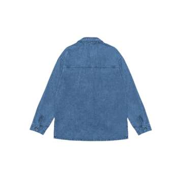 PLNOTME Womens Oversized Jean Jacket Casual Button Up Denim Overshirt Trendy Long Sleeve Denim Jacket Coat