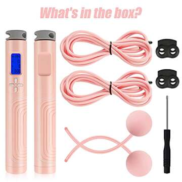 ESNESEMOH Skipping Rope,Ropeless Jumping Rope with Weight Ball,Adjustable Rope Length Jump Rope Counter for Workout Home Fitness ,Weight Loss Equipment for Women,Men, Kids.(2 Jump Ropes,Pink)