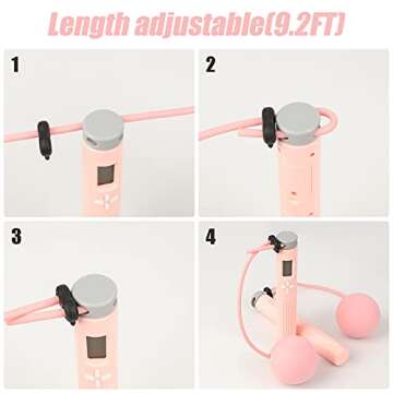 ESNESEMOH Skipping Rope,Ropeless Jumping Rope with Weight Ball,Adjustable Rope Length Jump Rope Counter for Workout Home Fitness ,Weight Loss Equipment for Women,Men, Kids.(2 Jump Ropes,Pink)