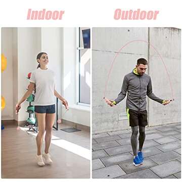 ESNESEMOH Skipping Rope,Ropeless Jumping Rope with Weight Ball,Adjustable Rope Length Jump Rope Counter for Workout Home Fitness ,Weight Loss Equipment for Women,Men, Kids.(2 Jump Ropes,Pink)