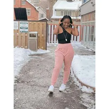 UEU Women's High Waisted Ankle Joggers Super Soft Loose Fitting Athletic Fitness Sweatpants Workout Lounge Pajamas Yoga Pants with Pockets(Pink,L)