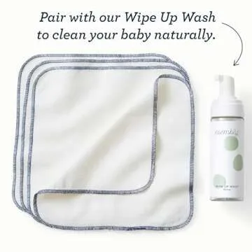 Esembly Wipe Ups, Organic Cotton Reusable Baby Wipes, Soft and Sturdy Washable Cloth Diaper Wipe, One Size, 2 x 12-pk (24 wipes)
