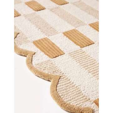 Matilda Goad Plaid Scallop Wool Hand Tufted Area Rug, Luxurious Designer, Anro Irregular Cozy Soft A...