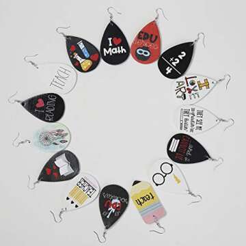 School Earrings, Cute Leather Lightweight Creative I Love Math Teardrop Pencil Dangle Zinc Earrings School Gifts for Women And Students