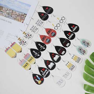 School Earrings, Cute Leather Lightweight Creative I Love Math Teardrop Pencil Dangle Zinc Earrings School Gifts for Women And Students