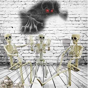 Anditoy 2 Pack 15" Full Body Halloween Skeletons Movable Joints Skeleton Toys for Indoor Outdoor Halloween Decorations Party Supplies Decor